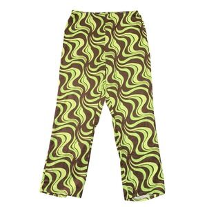 ASOS DESIGN Tall Women 16 Chartreuse Green Brown Swirl Psychedelic Print Pants